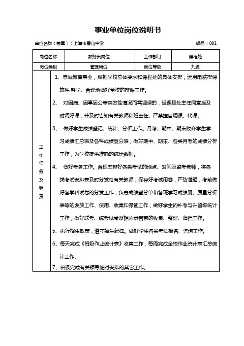 事业单位岗位说明书