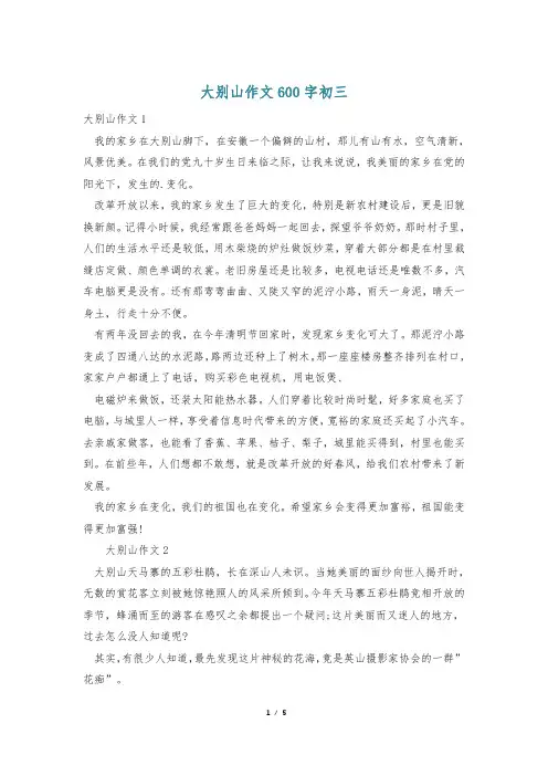 大别山作文600字初三