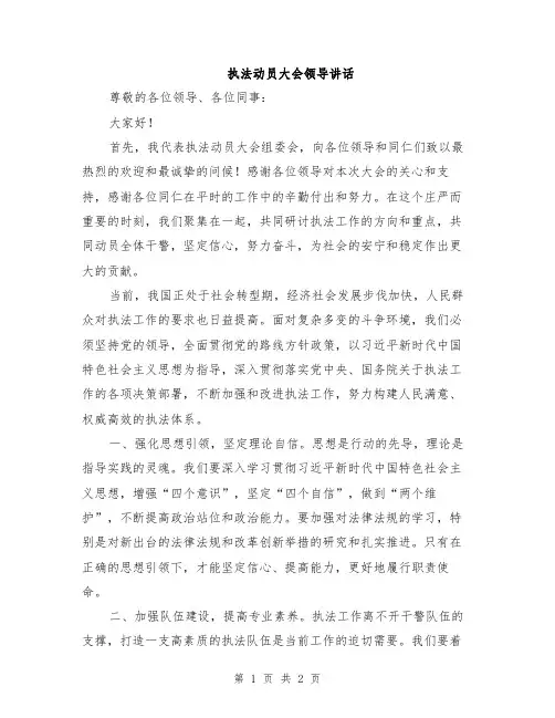执法动员大会领导讲话