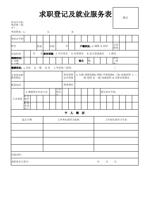 就业服务登记表