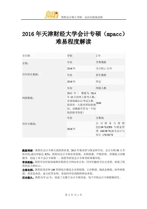 2016年天津财经大学会计专硕(mpacc)难易程度解读