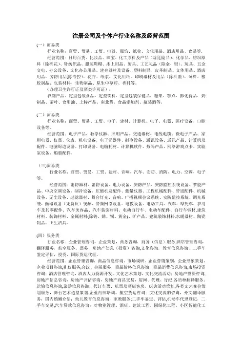 注册公司行业分类及经营范围---精品模板