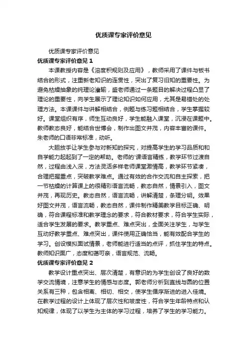 优质课专家评价意见