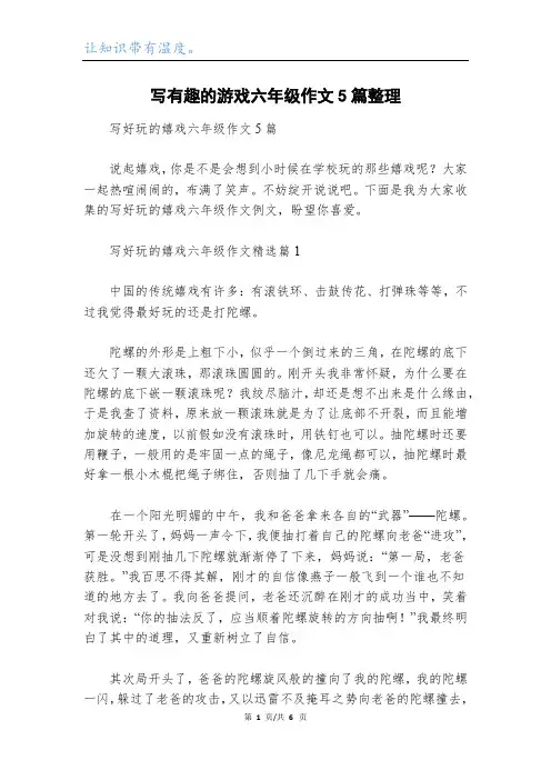 写有趣的游戏六年级作文5篇整理