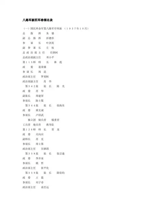 八路军新四军将领名录