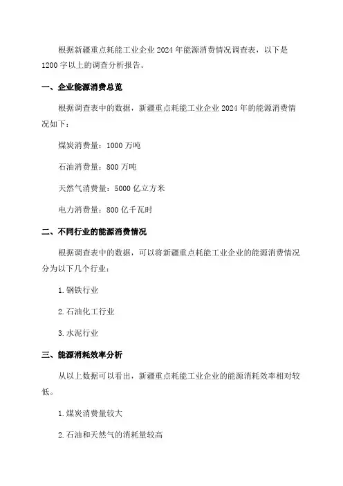 新疆重点耗能工业企业2024年能源消费情况调查表