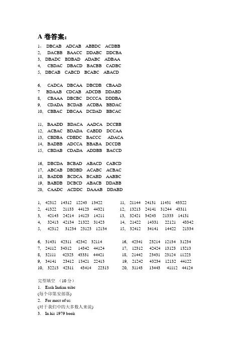 2011年_辽宁沈阳_学位英语真题及答案_完型填空部分