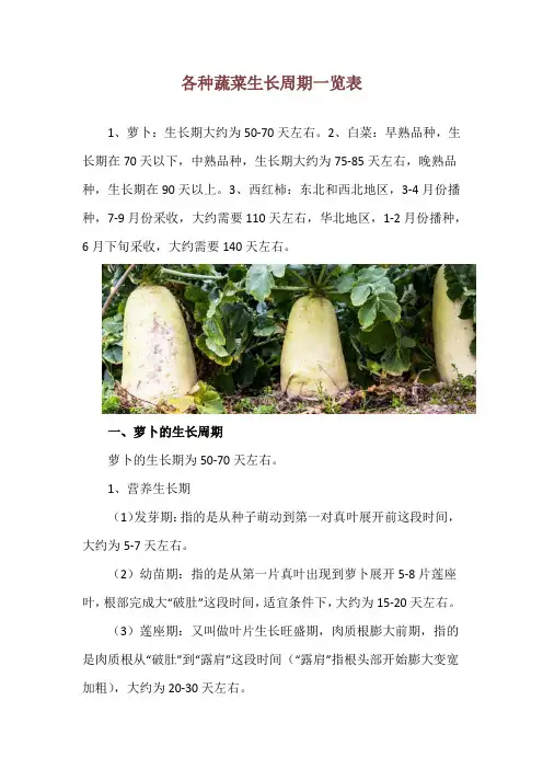 各种蔬菜生长周期一览表