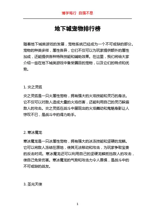 地下城宠物排行榜