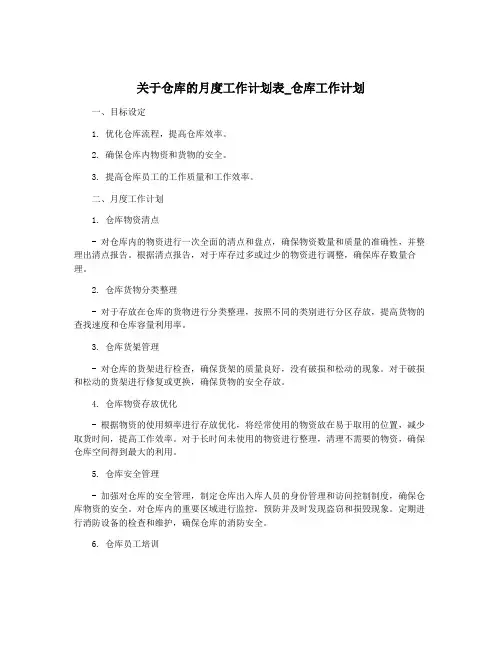 关于仓库的月度工作计划表_仓库工作计划
