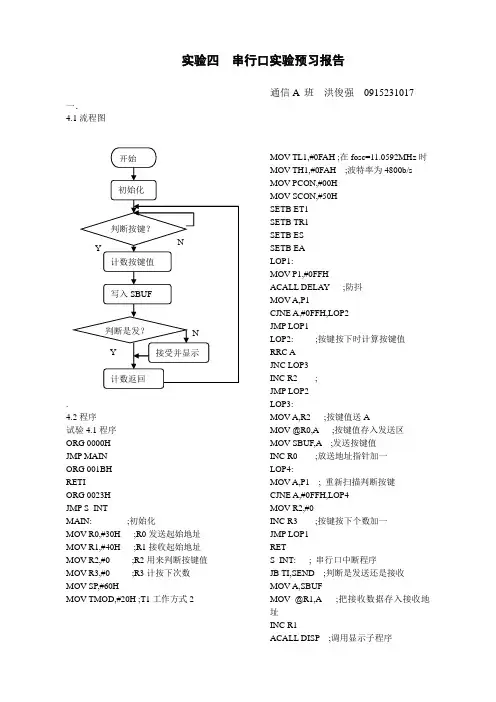 实验四  串行口实验预习报告