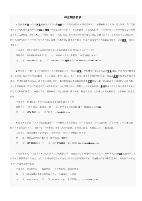 林业期刊名录