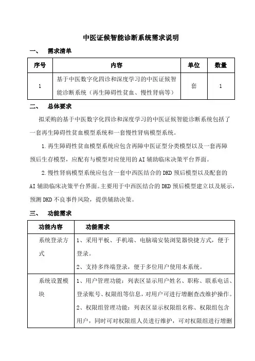 中医证候智能诊断系统需求说明