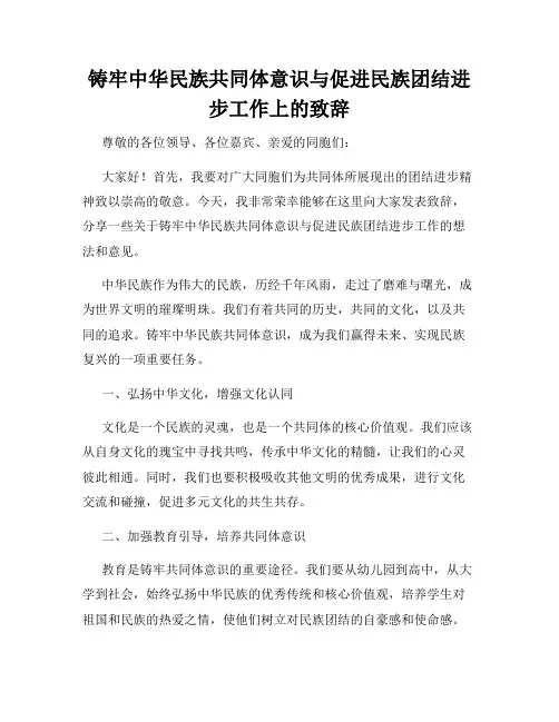 铸牢中华民族共同体意识与促进民族团结进步工作上的致辞