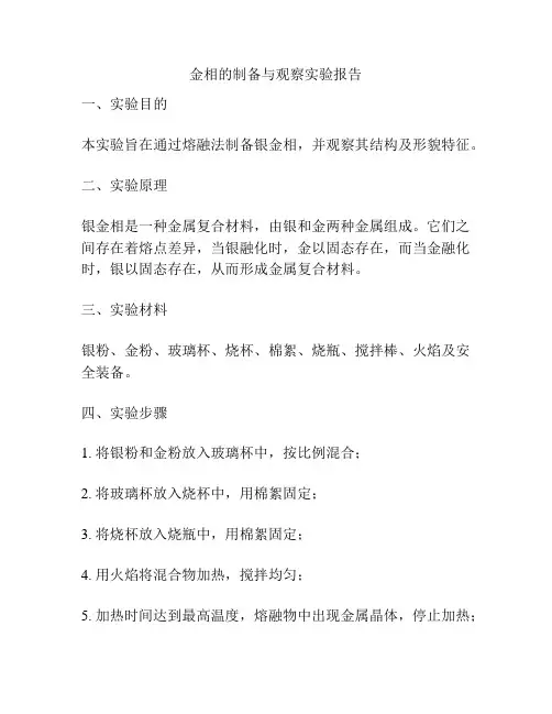 金相的制备与观察实验报告
