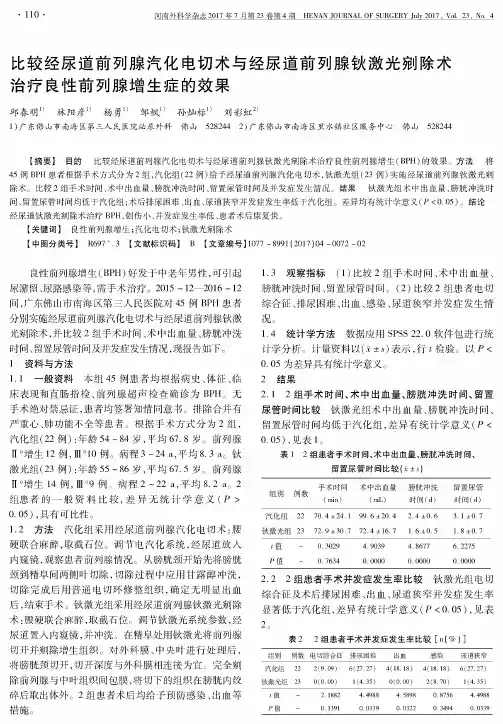 比较经尿道前列腺汽化电切术与经尿道前列腺钬激光剜除术治疗良性