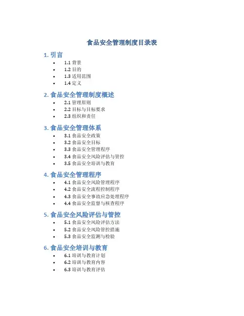 食品安全管理制度目录表