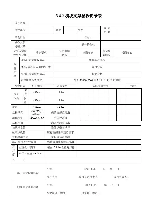模板支架验收记录表