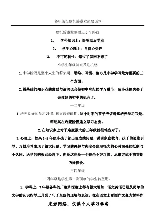 各年级段危机感激发简要话术