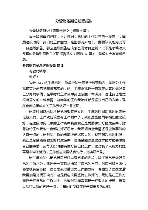 分管财务副总述职报告范文（精选6篇）