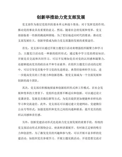 创新举措助力党支部发展