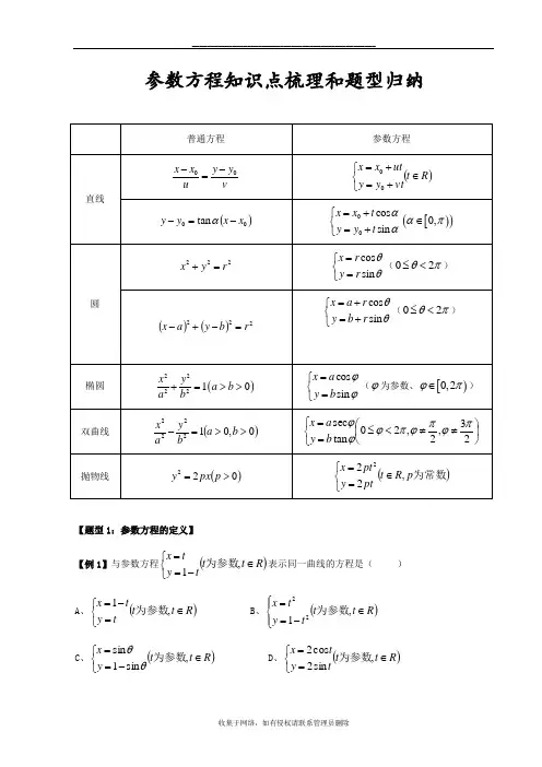 最新参数方程知识点整理