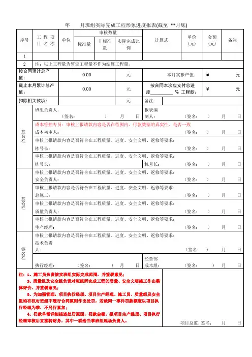 班组实际完成工程形象进度报表