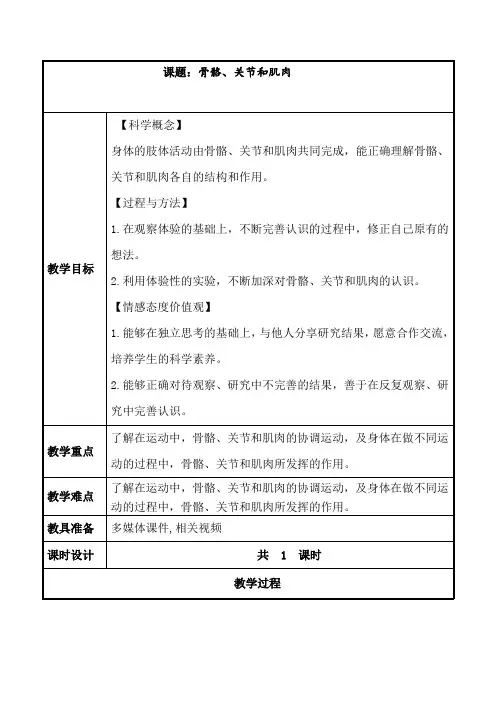 骨骼、关节和肌肉教案