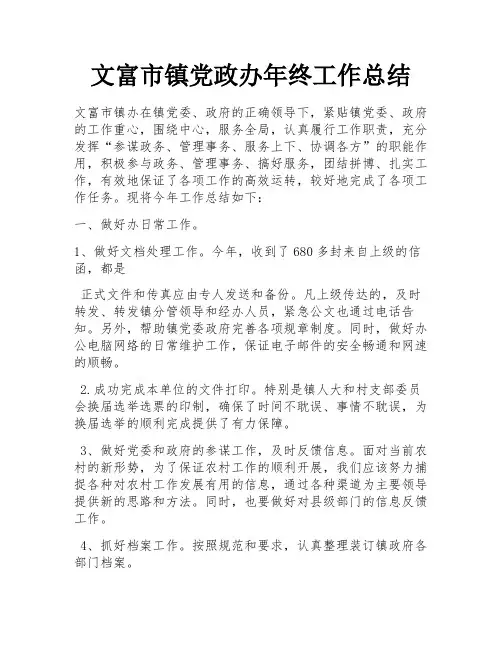 文富市镇党政办年终工作总结