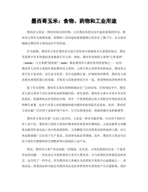 墨西哥玉米：食物、药物和工业用途
