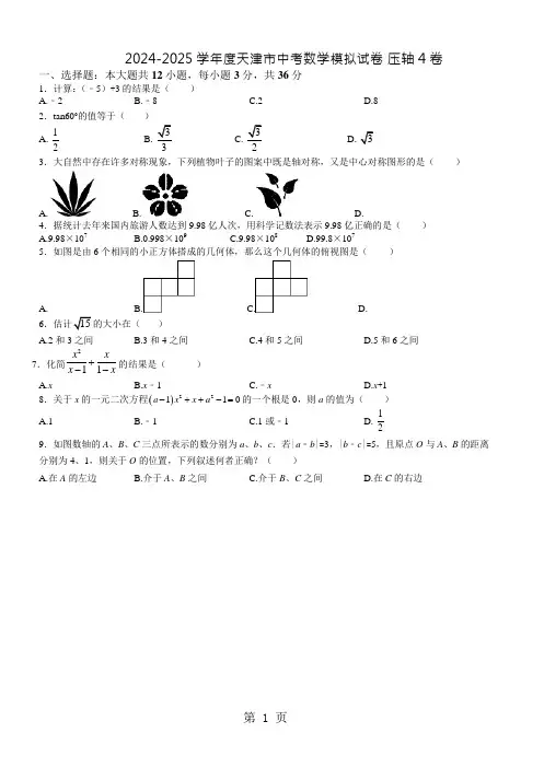 2024-2025学年度天津市中考数学模拟试卷 压轴4卷