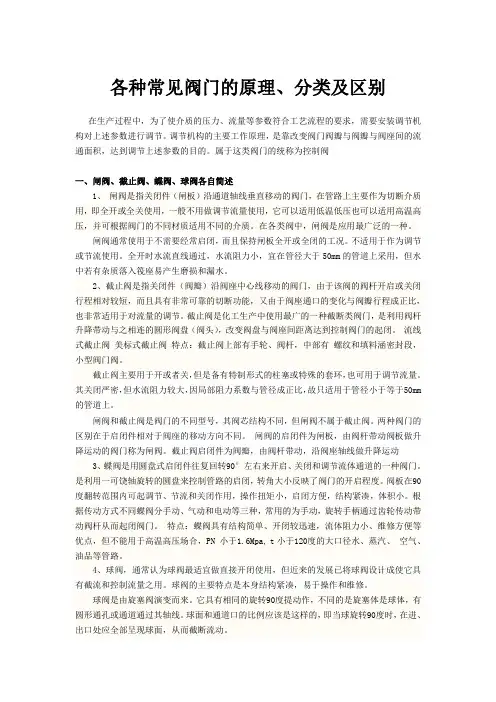 各种常见阀门的原理、分类及区别(蝶阀、闸阀、截止阀、球阀等)