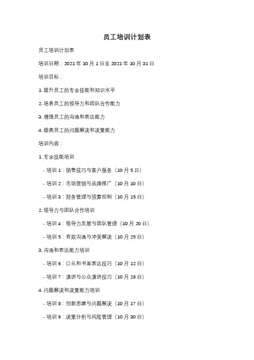 员工培训计划表