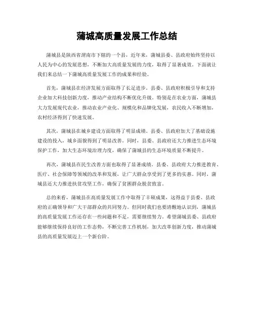 蒲城高质量发展工作总结