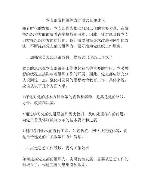 党支部发挥组织力方面意见和建议