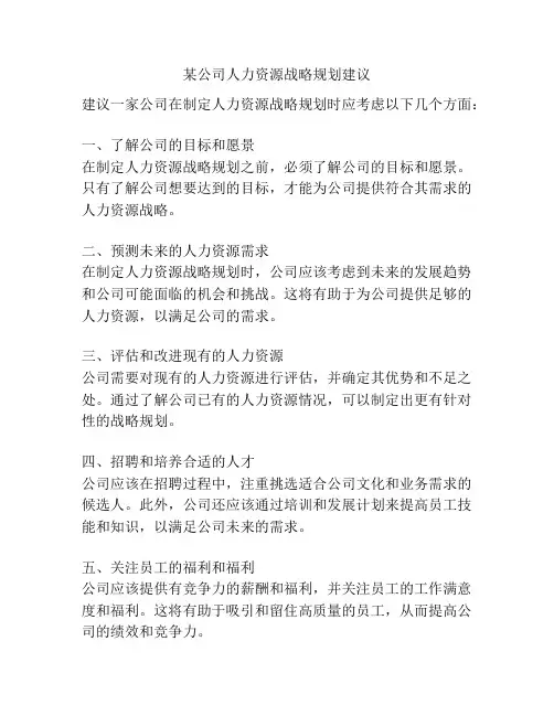 某公司人力资源战略规划建议