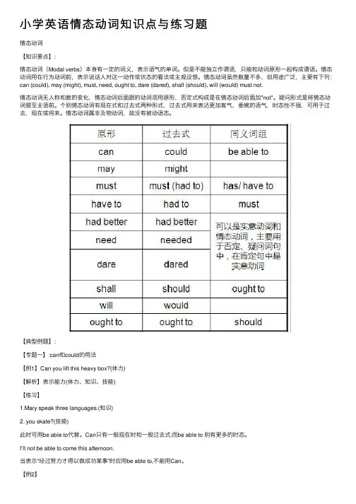 小学英语情态动词知识点与练习题