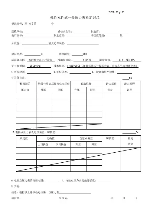 压力表检定记录