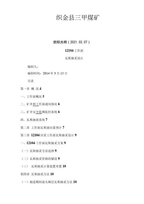2021年工作面瓦斯抽采设计