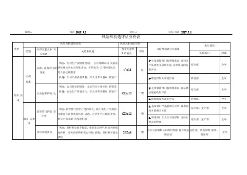 ISO9001-2015风险和机遇评估分析表
