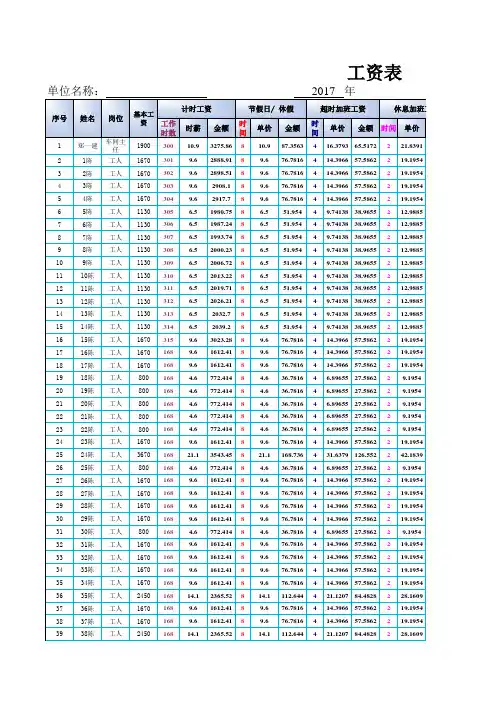 excel表格模板：按小时计算的多功能工资表(含最新个税计算表)
