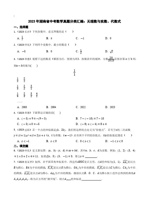 2023年湖南省中考数学真题分类汇编：无理数与实数、代数式(含答案)