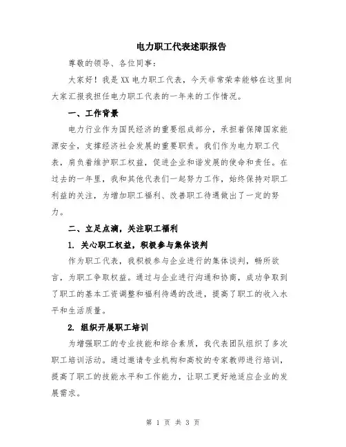 电力职工代表述职报告