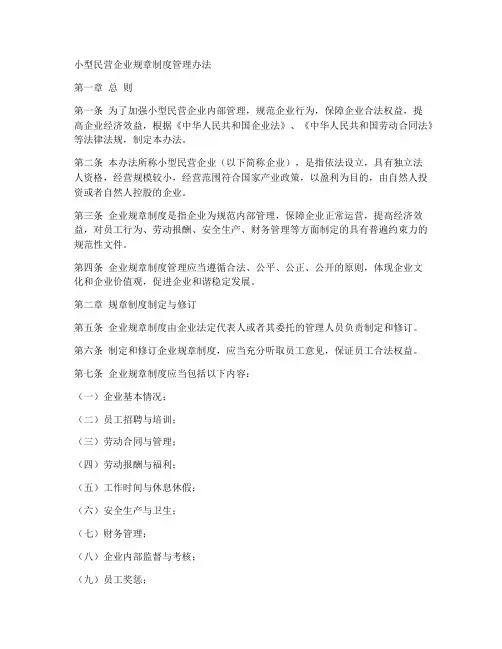 小型民营企业规章制度管理办法
