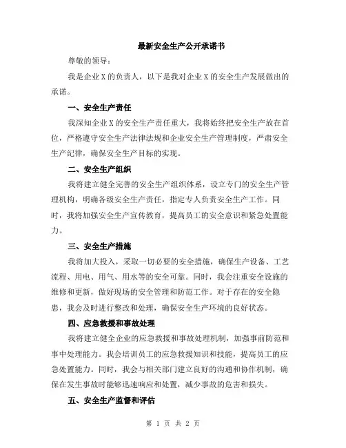 最新安全生产公开承诺书
