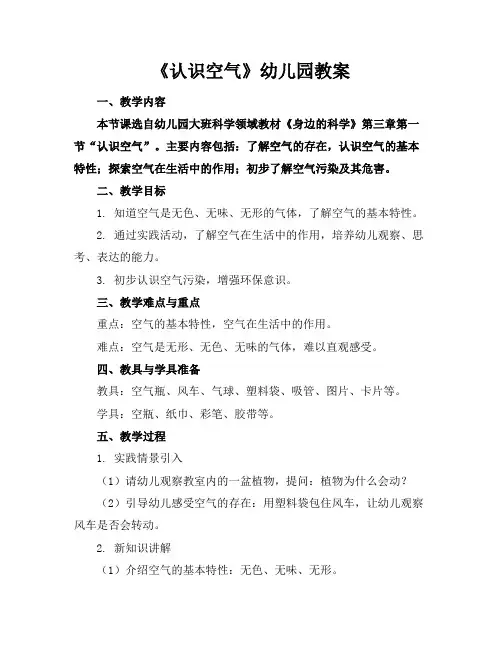 《认识空气》幼儿园教案