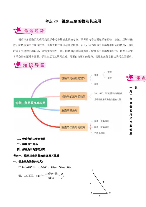 考点20 锐角三角函数及其应用-备战2023届中考数学一轮复习考点梳理(解析版)