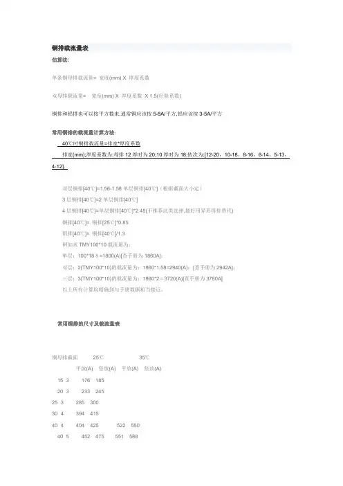 铜铝排载流量表