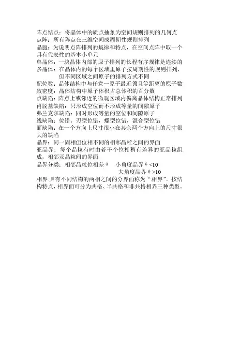 内蒙古大学材料科学导论期末复习概念