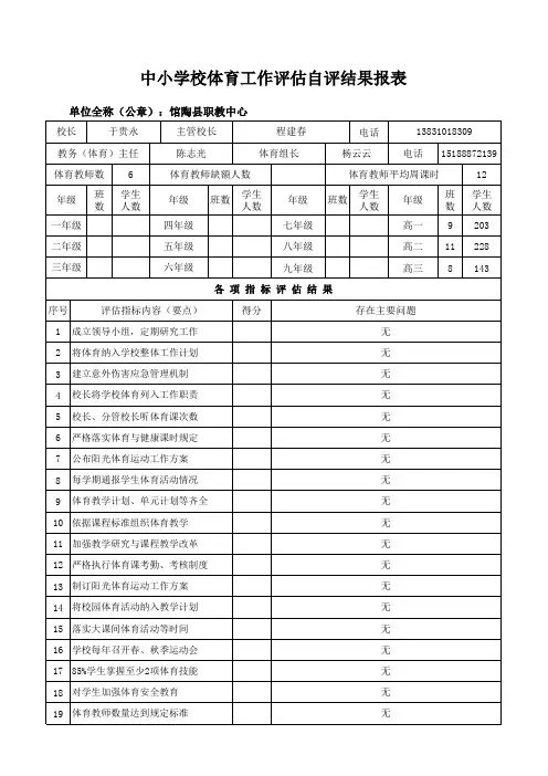 中小学校体育工作评估自评结果报表